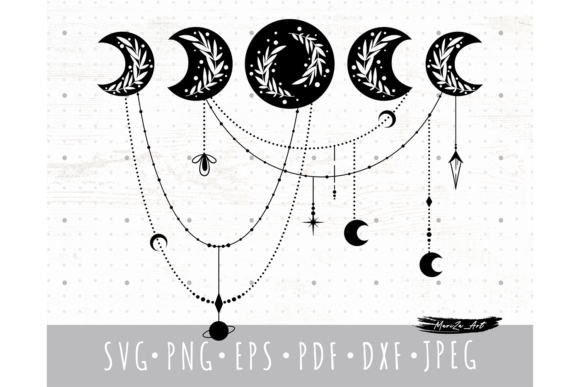 Mystic Floral Boho Moon Phases Graphic Files
